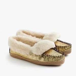 J. Crew Crackled Metallic Suede Lodge Moccasins Slippers Size 7